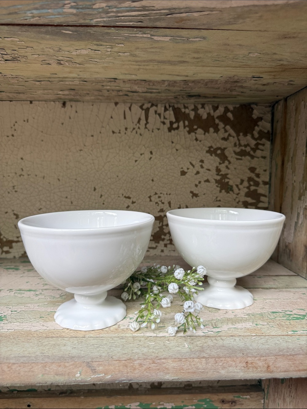🌿Classic White Pedestal Ceramic Dessert Bowls - Set of 2